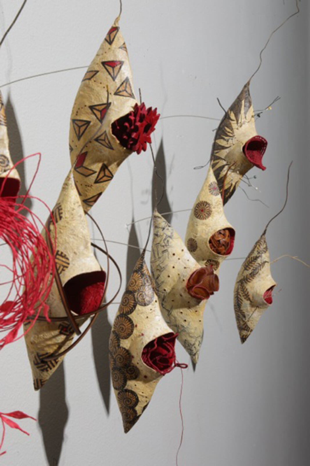 Danielle Bodine, Moonlight Flight (detail), Mulberry and recycled papers, natural and found objects, waxed linen