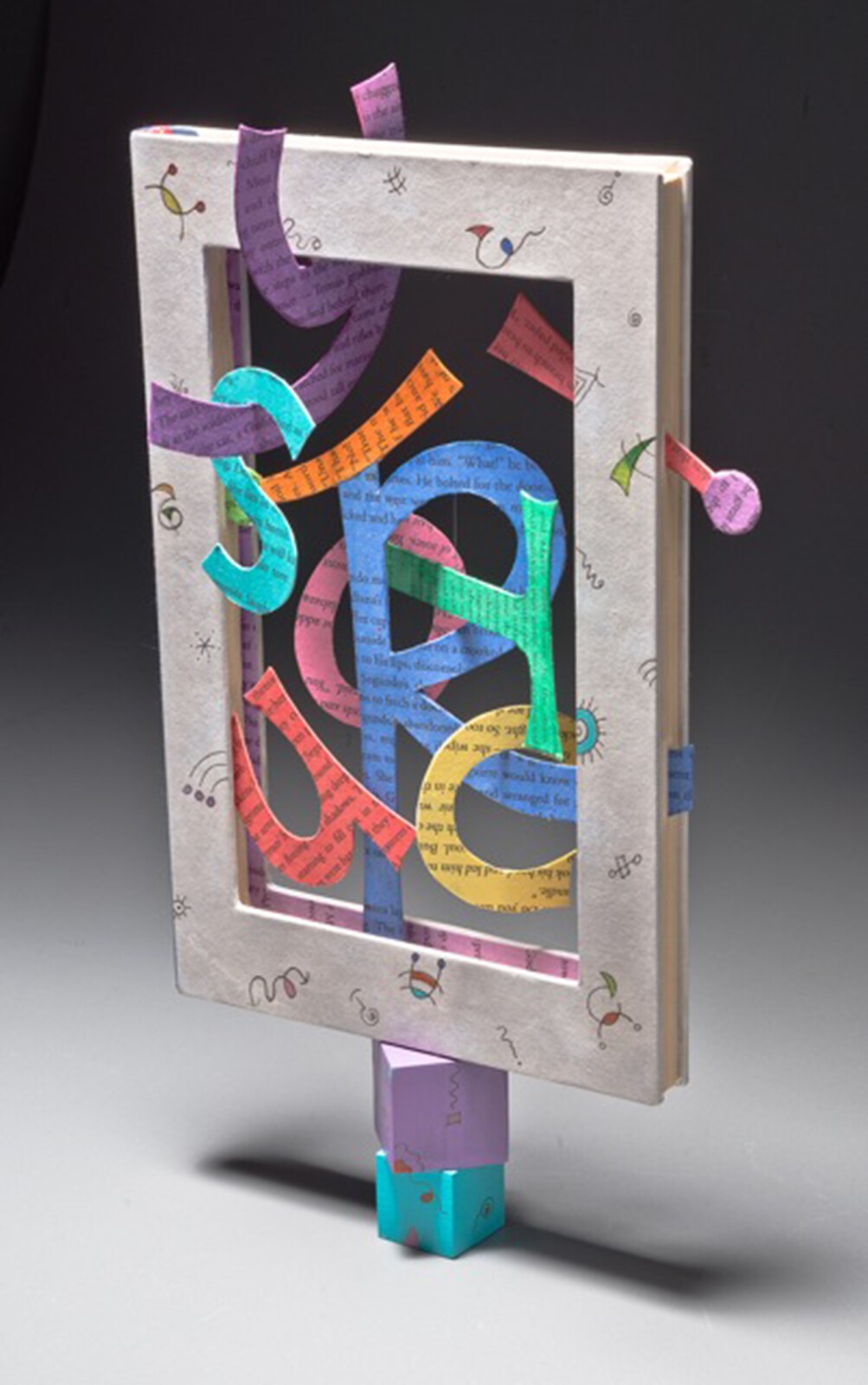 Jean-Marie Tarascio, C is for Curiosity, Altered discarded book, acrylics, wood