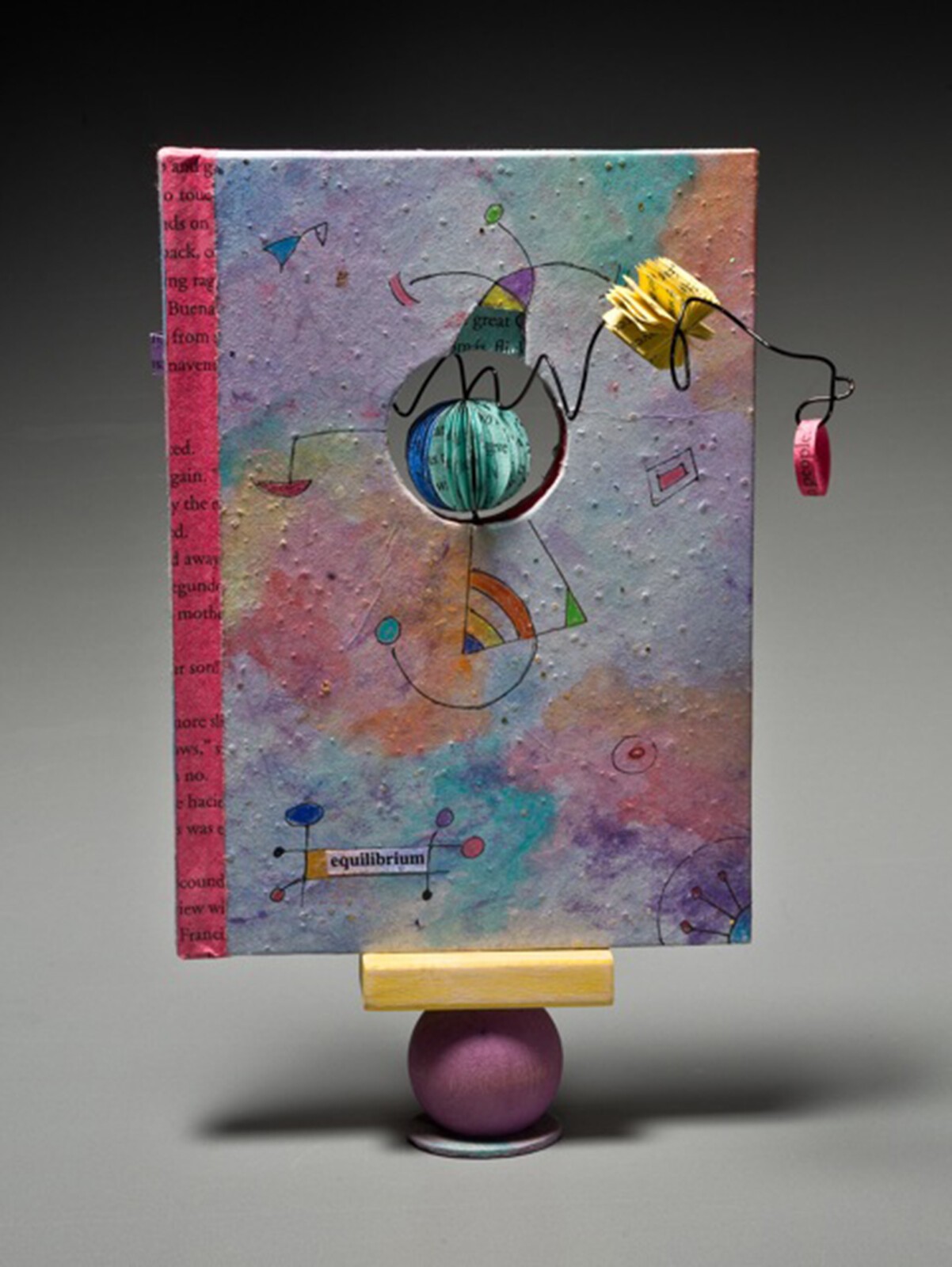Jean-Marie Tarascio, The Art of Hanging in the Balance, Altered discarded book, acrylics, wood